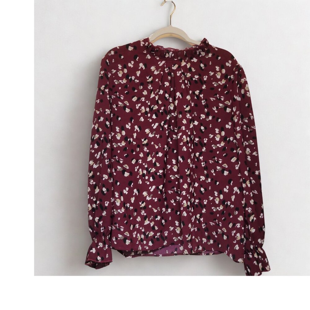 Spriolim Spotted/Floral Print Ruffle Long Sleeve Blouse – Size: XXL
